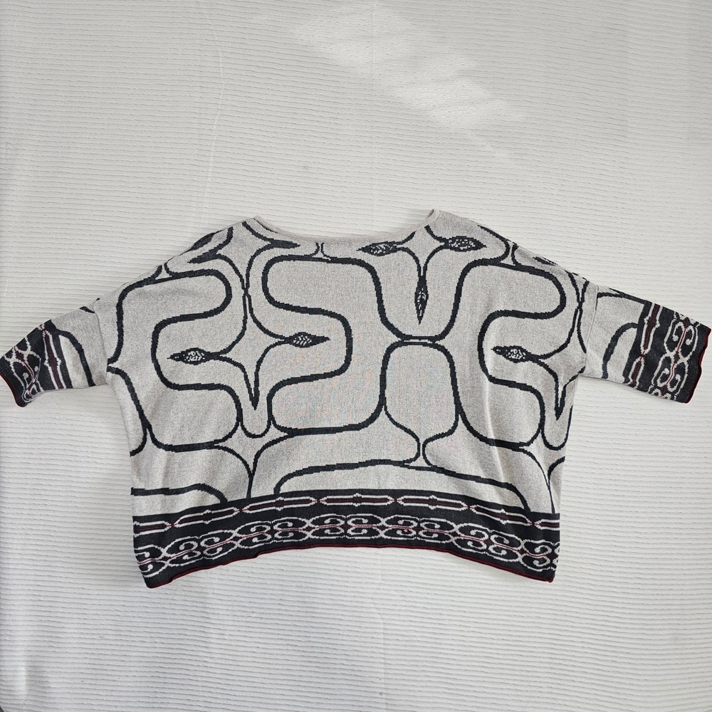Peruvian Connection Grey Black Abstract Intarsia Knit Boxy Top‎ XS/S Peru - Picture 8 of 8